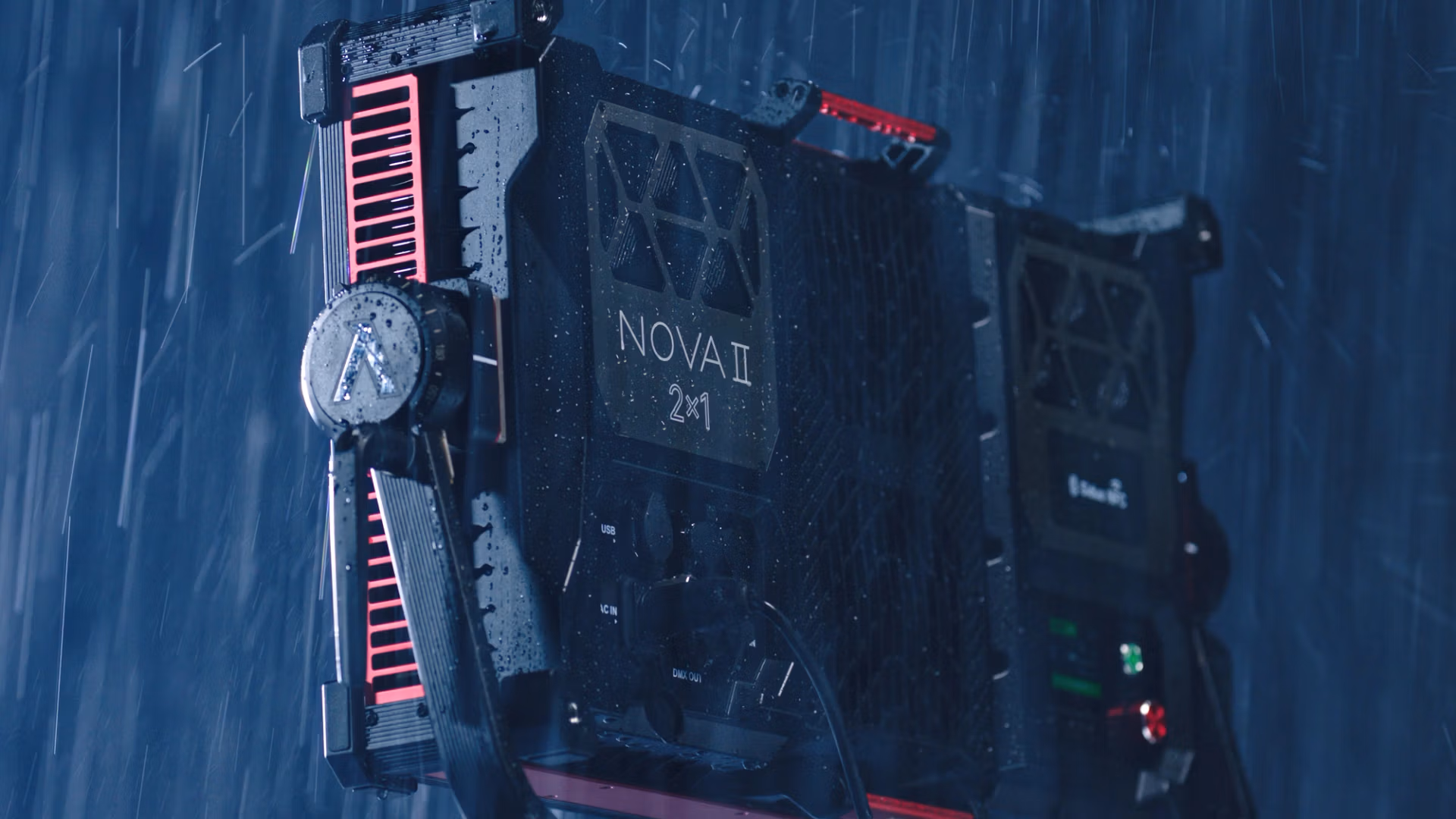 Панель NOVA II 2x1 працює під сильним дощем, демонструючи захист від негоди IP65